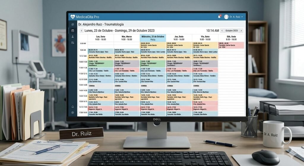 Pantalla de una agenda llena de citas.